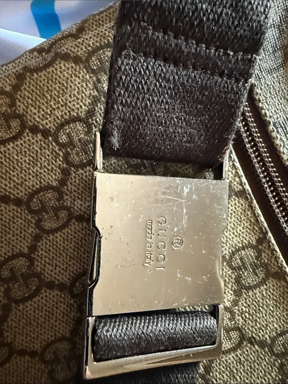 Gucci Monogram Messenger Bag in Beige and Brown